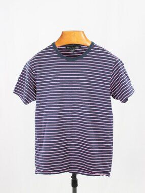 MARC BY MARC JACOBS Navy Blue Pink Striped Cotton Jersey T-Shirt, Size S